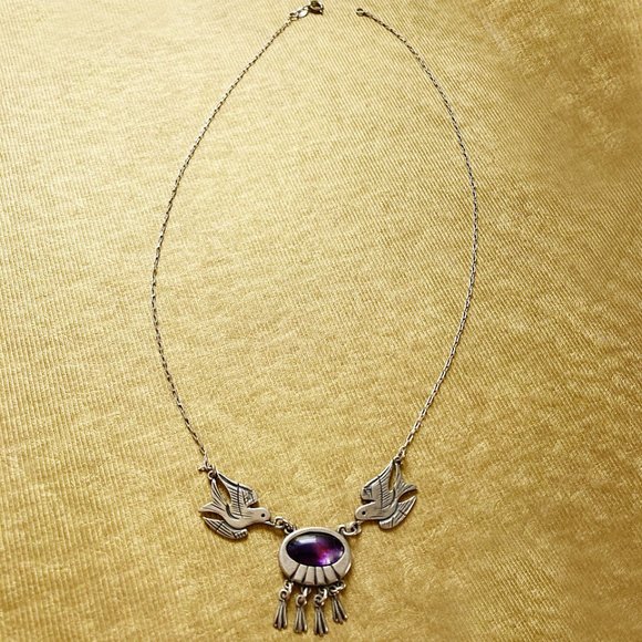 Amethyst Sterling Silver Bird Necklace. Free Ship - Picture 3 of 4